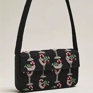 Anthropologie Fiona food & drink edition: Black Cocktail Motif Shoulder Bag NWOT